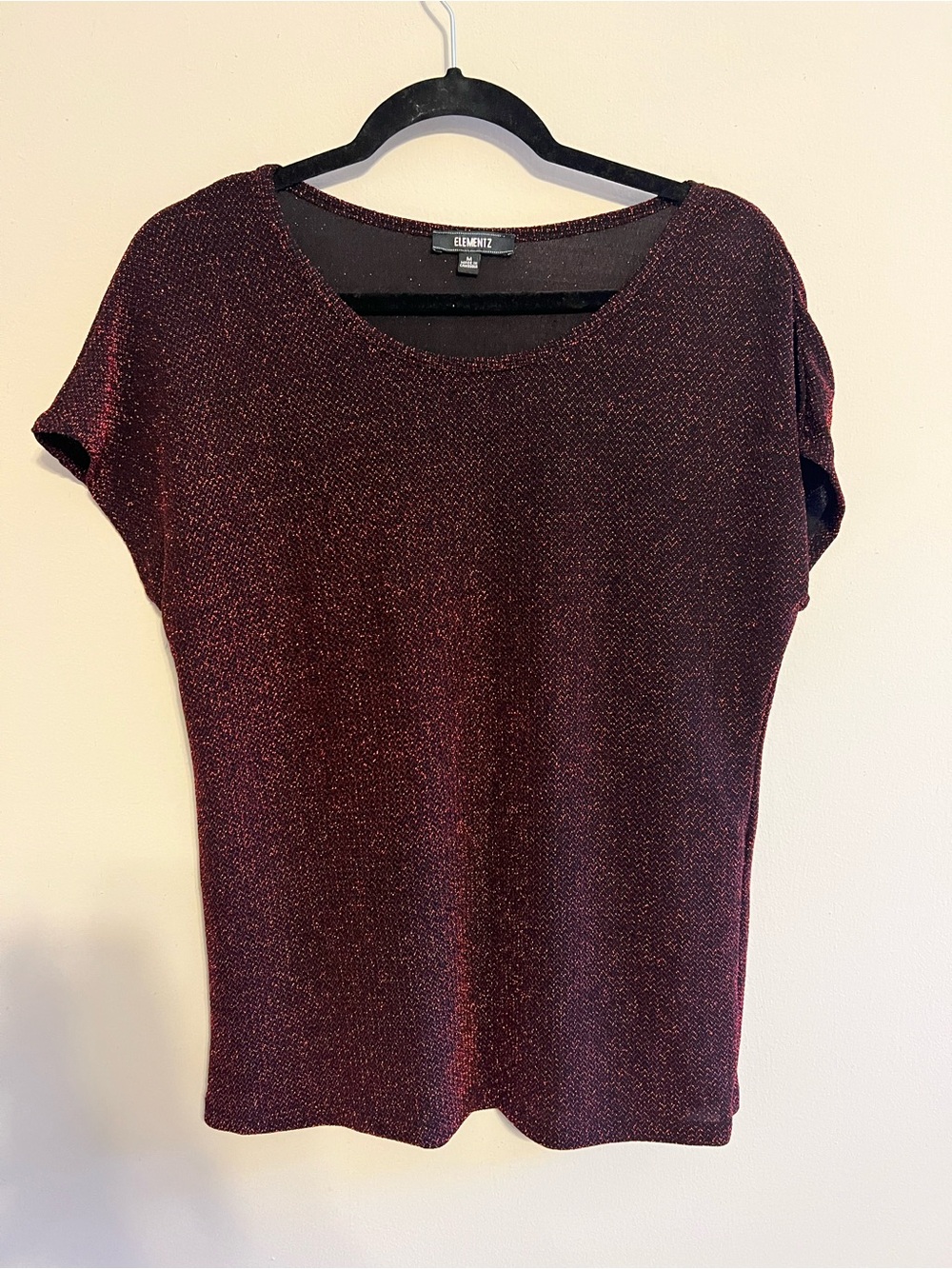 Elementz Sparkle Short Sleeve Top - Burgundy | Women's M